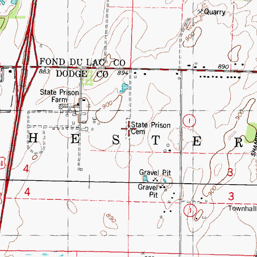 Topographic Map of State Prison Cemetery, WI