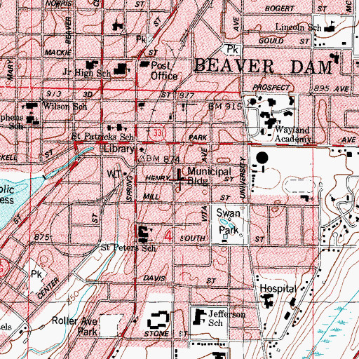 Topographic Map of Union Public School (historical), WI