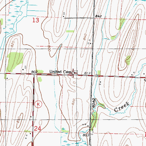 Topographic Map of United Cemetery, WI
