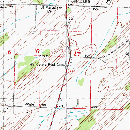 Topographic Map of Wanderers Rest Cemetery, WI