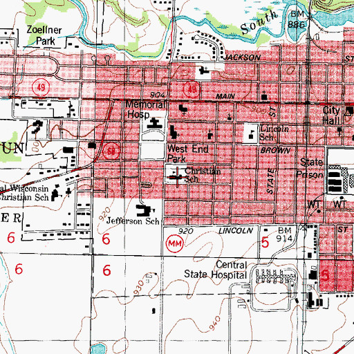 Topographic Map of Waupun Christian Elementary School, WI