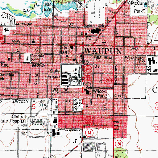 Topographic Map of Waupun Correctional Institute, WI