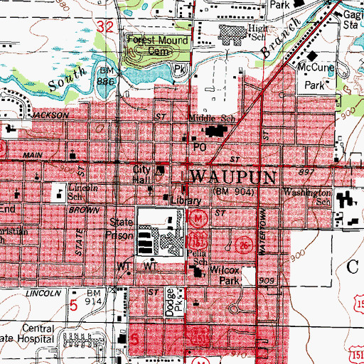Topographic Map of Waupun Heritage Museum, WI