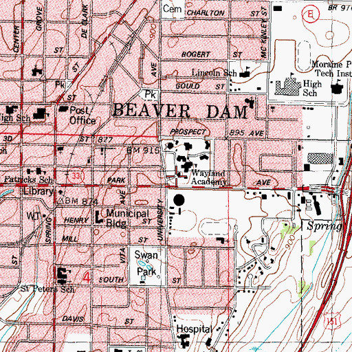 Topographic Map of Wayland Hall, WI
