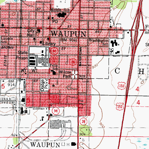 Topographic Map of Wilcox Park, WI