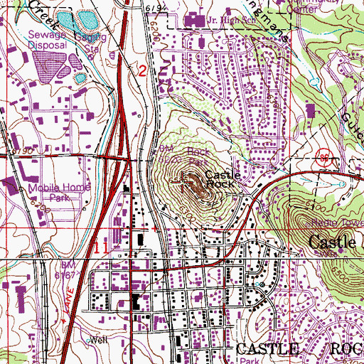 Topographic Map of Castle Rock, CO
