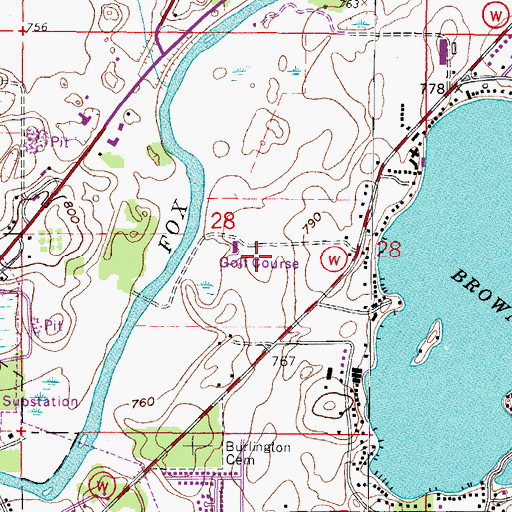 Topographic Map of Browns Lake Golf Course, WI