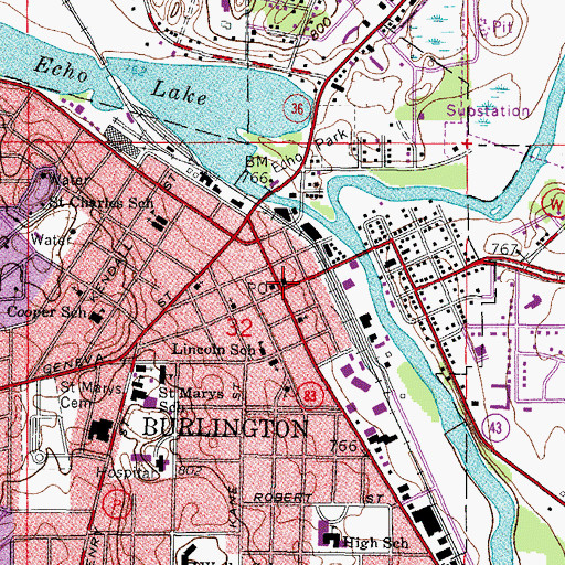 Topographic Map of Burlington City Hall, WI