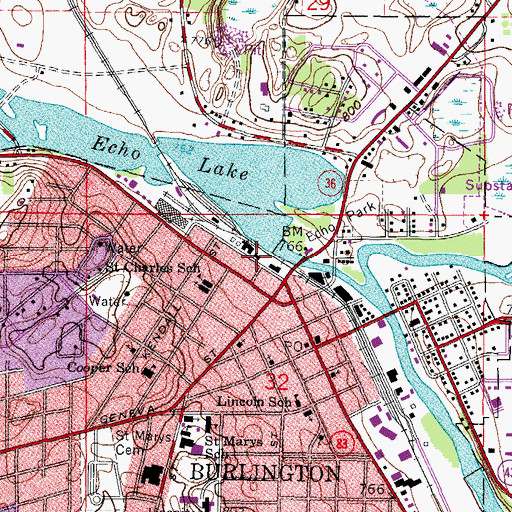 Topographic Map of Burlington Water Works, WI