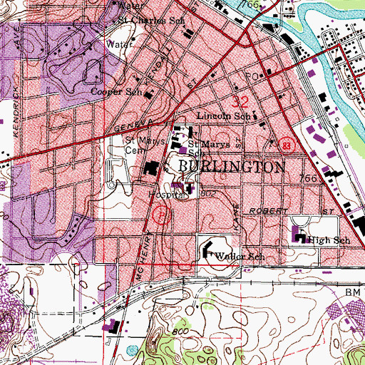 Topographic Map of Aurora Memorial Hospital of Burlington, WI