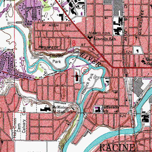 Topographic Map of Racine Lutheran High School, WI