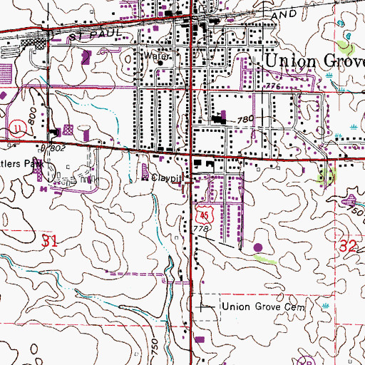 Topographic Map of Saint Pauls Lutheran Church, WI