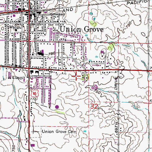 Topographic Map of Union Grove Baptist Church, WI