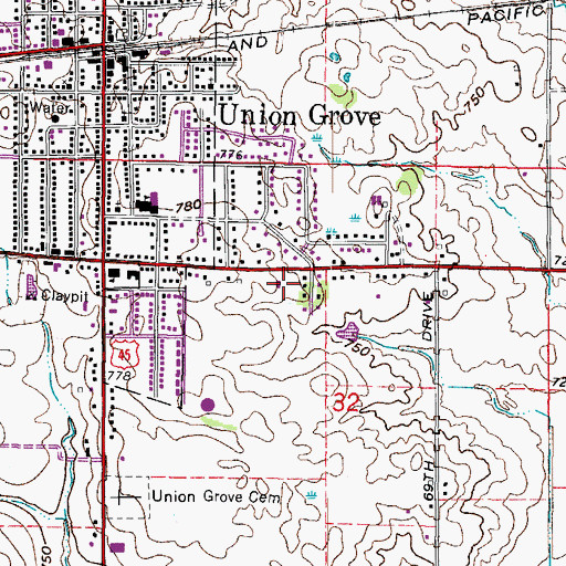 Topographic Map of Union Grove Christian School, WI