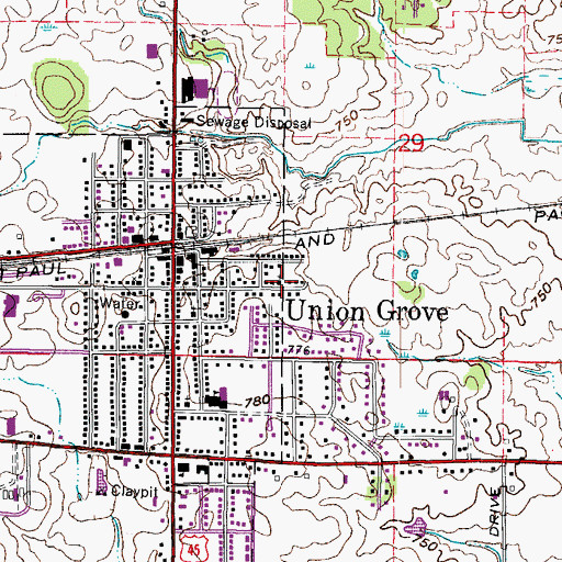 Topographic Map of Union Grove Church of God, WI