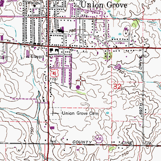 Topographic Map of Union Grove Elementary School, WI