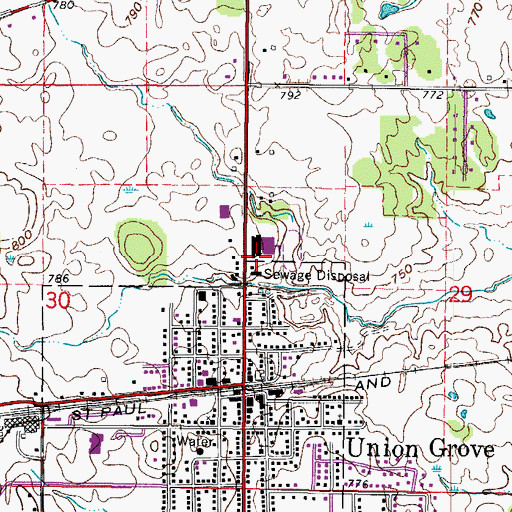Topographic Map of Union Grove High School, WI