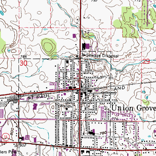 Topographic Map of Union Grove Post Office, WI