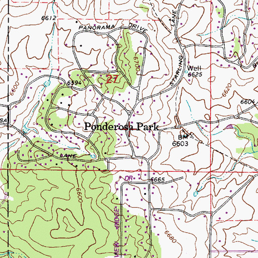 Topographic Map of Ponderosa Park, CO