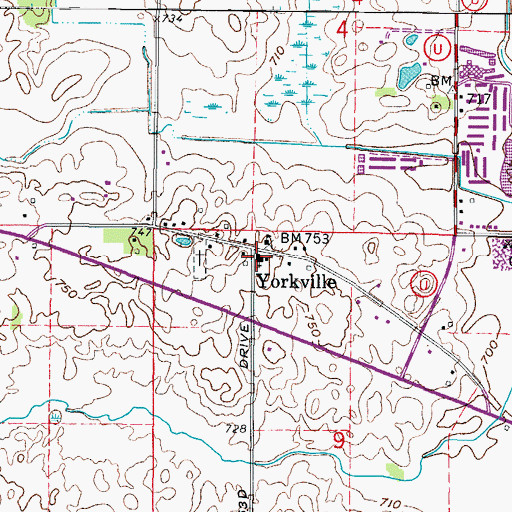 Topographic Map of Yorkville United Methodist Church, WI