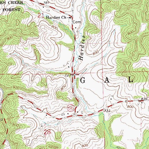 Topographic Map of Hardies Creek School (historical), WI