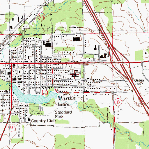 Topographic Map of Osseo Medical Center, WI