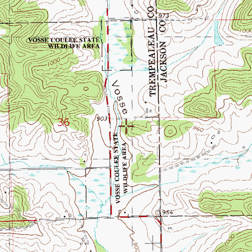 Topographic Map of Vosse Coulee State Wildlife Area, WI