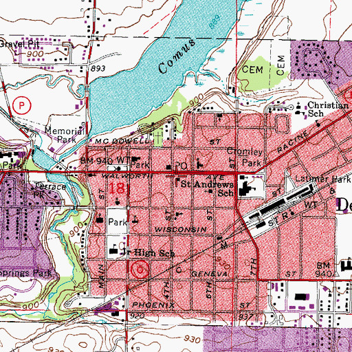 Topographic Map of Aram Public Library, WI
