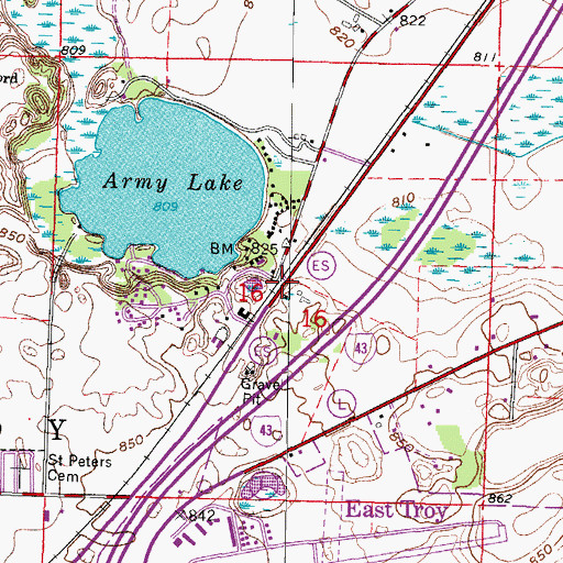 Topographic Map of Army Lake (historical), WI