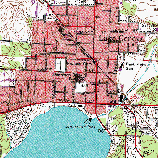 Topographic Map of Central - Denison Elementary School, WI