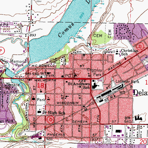 Topographic Map of Christ Episcopal Church of Delavan, WI