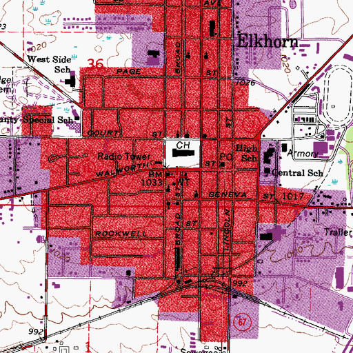 Topographic Map of Columbus Hall, WI