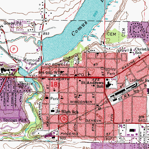 Topographic Map of Delavan Post Office, WI