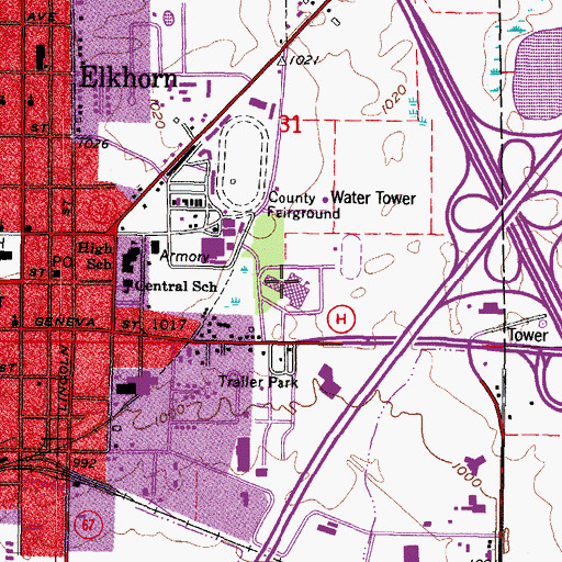 Topographic Map of Elkhorn Area High School, WI