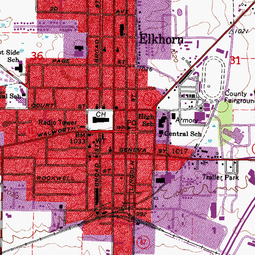 Topographic Map of Elkhorn Post Office, WI