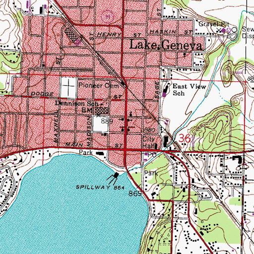 Topographic Map of First Baptist Church, WI