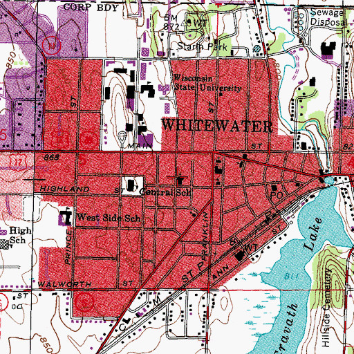 Topographic Map of First United Methodist Church, WI