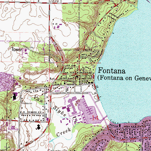 Topographic Map of Fontana Community Church, WI
