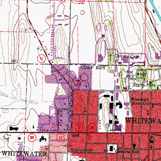 Topographic Map of Fricker Hall, WI