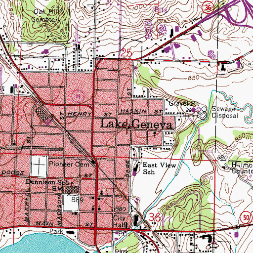 Topographic Map of Lake Geneva Bible Chapel, WI