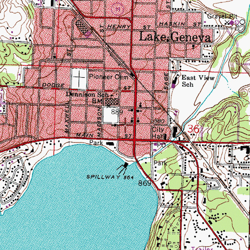 Topographic Map of Lake Geneva Museum, WI