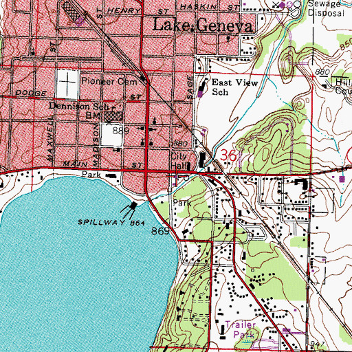 Topographic Map of Lake Geneva Post Office, WI