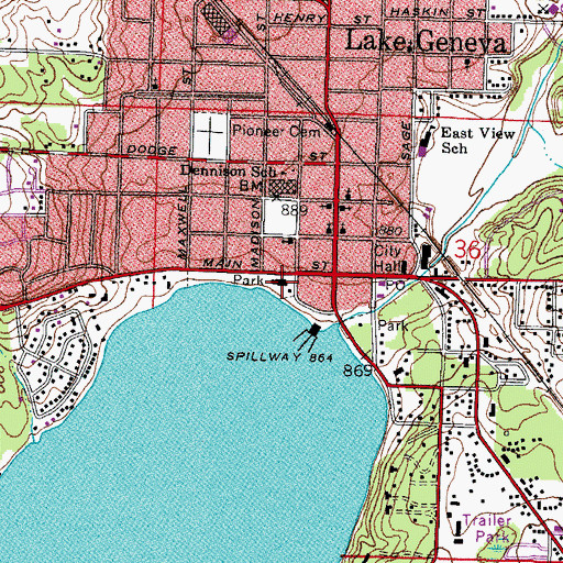 Topographic Map of Lake Geneva Public Library, WI