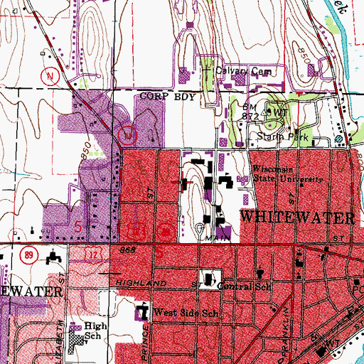Topographic Map of McCutchan Hall, WI