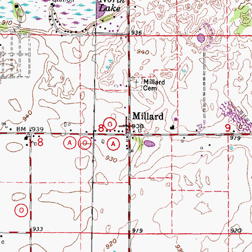 Topographic Map of Millard Community Church, WI