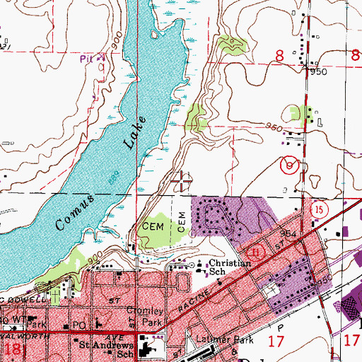 Topographic Map of New Hollister Wetlands Conservancy, WI