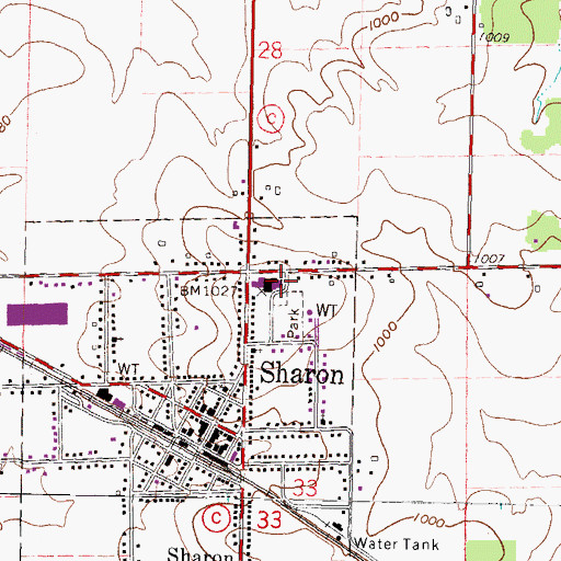 Topographic Map of Sharon Community School, WI