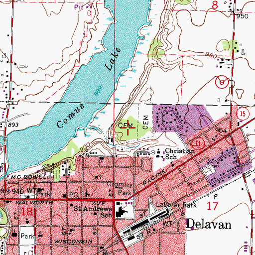 Topographic Map of Spring Grove Cemetery, WI