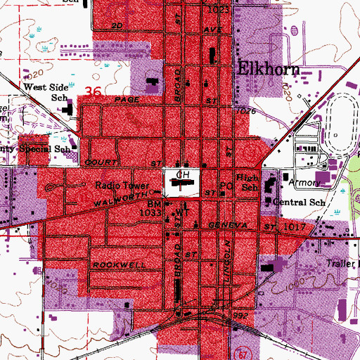 Topographic Map of Walworth County Courthouse, WI