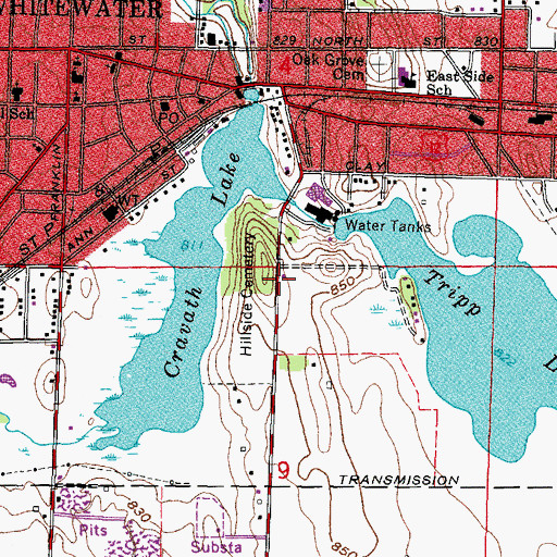 Topographic Map of Whitewater Baptist Church, WI